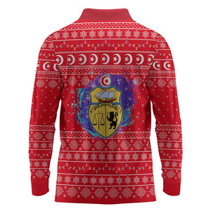 Tunisia Christmas Long Sleeve Polo Shirt Desert Camel Crescent Snowflake Pattern - African Pride
