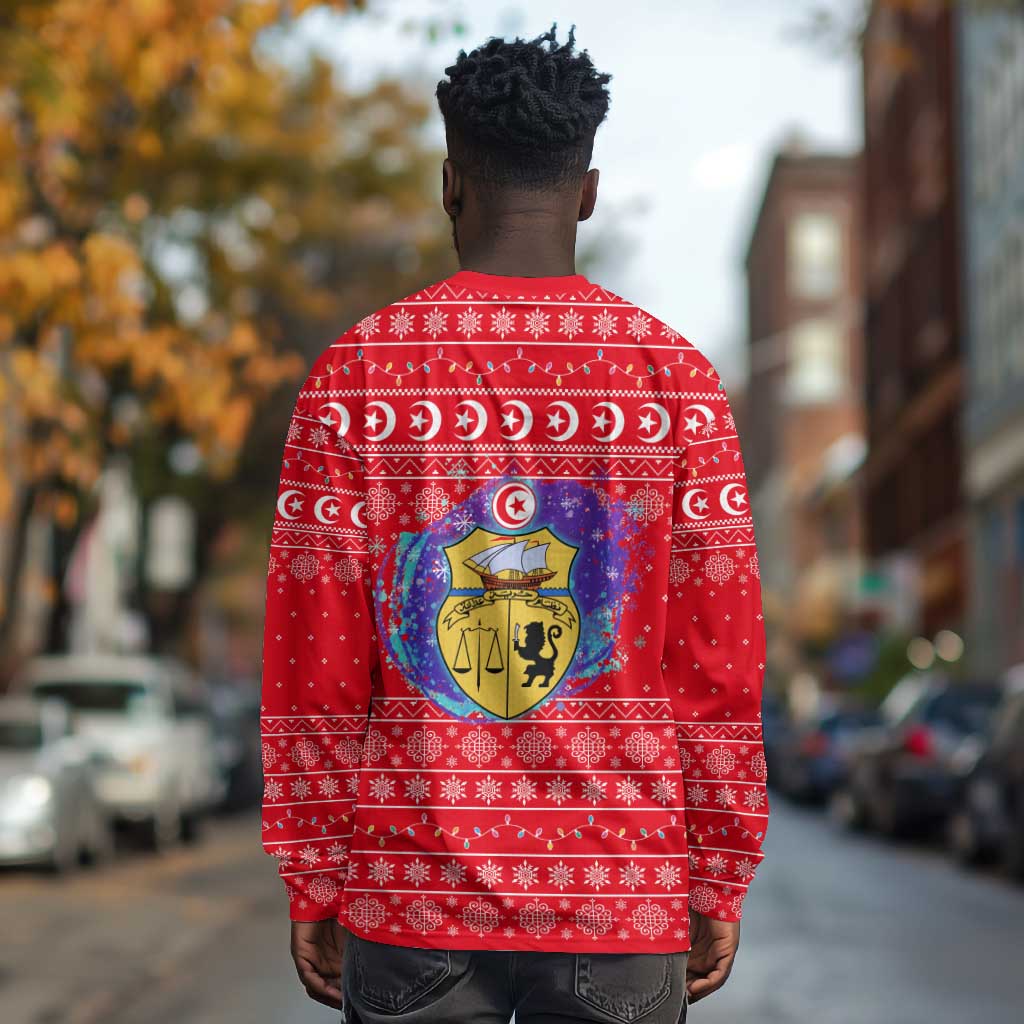 Tunisia Christmas Long Sleeve Shirt Desert Camel Crescent Snowflake Pattern - African Pride