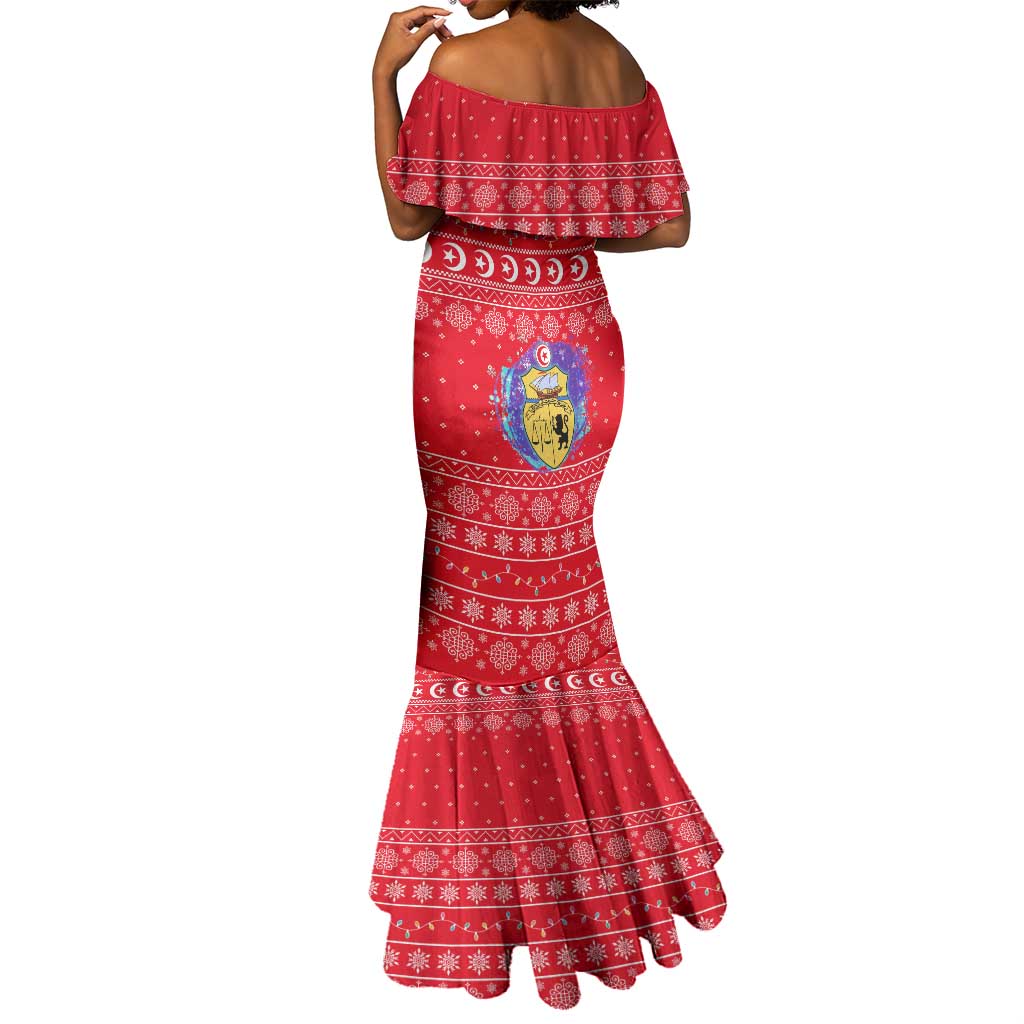 Tunisia Christmas Mermaid Dress Desert Camel Crescent Snowflake Pattern - African Pride