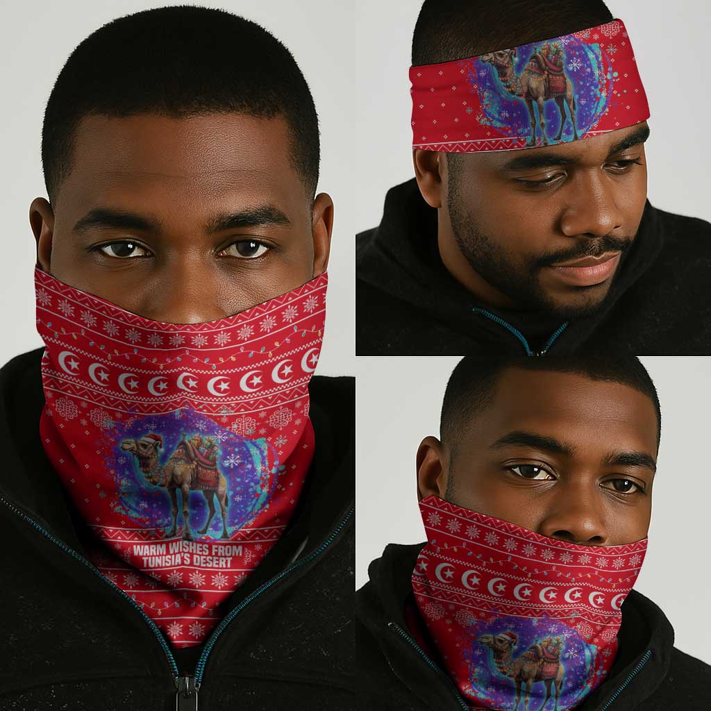 Tunisia Christmas Neck Gaiter Desert Camel Crescent Snowflake Pattern - African Pride