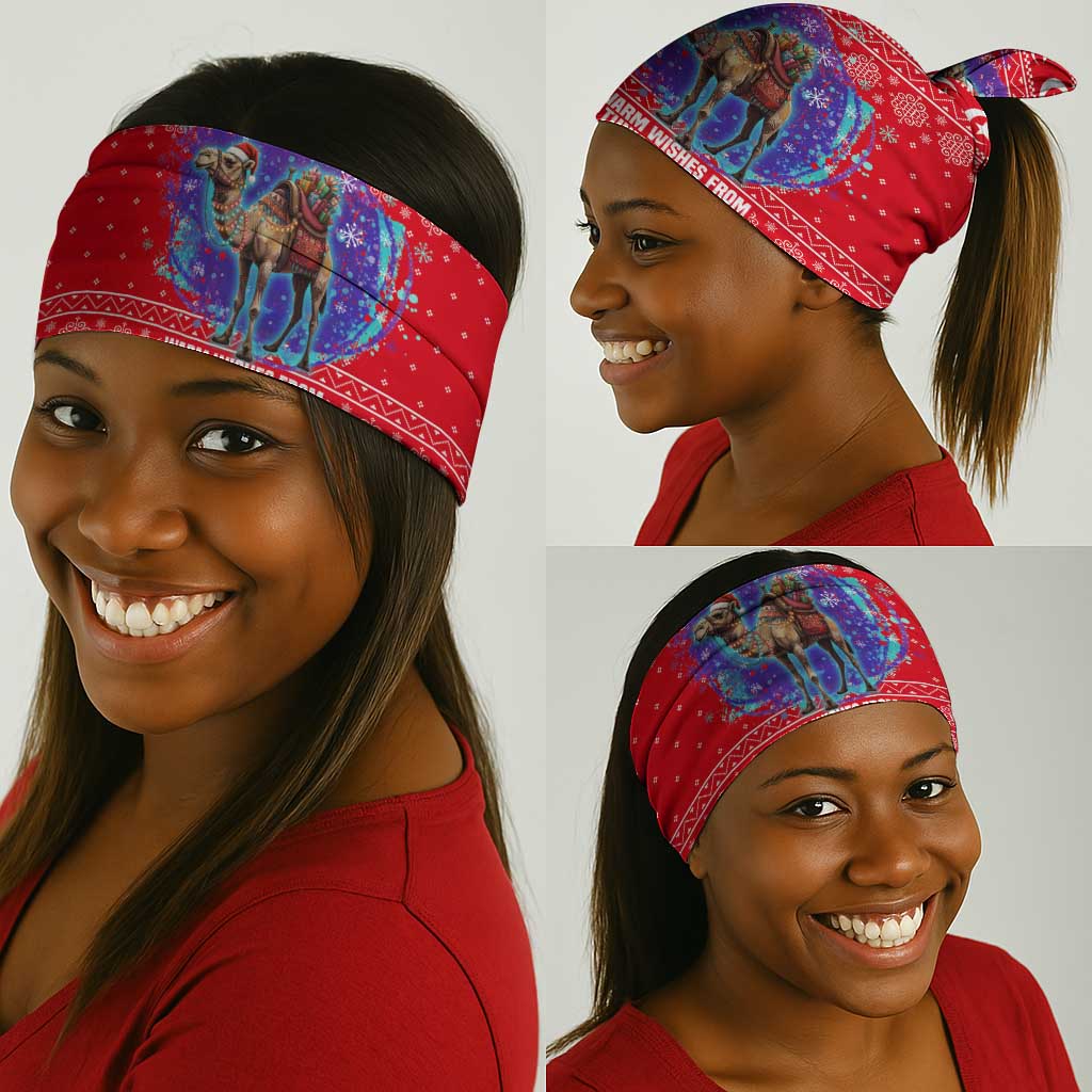 Tunisia Christmas Neck Gaiter Desert Camel Crescent Snowflake Pattern - African Pride