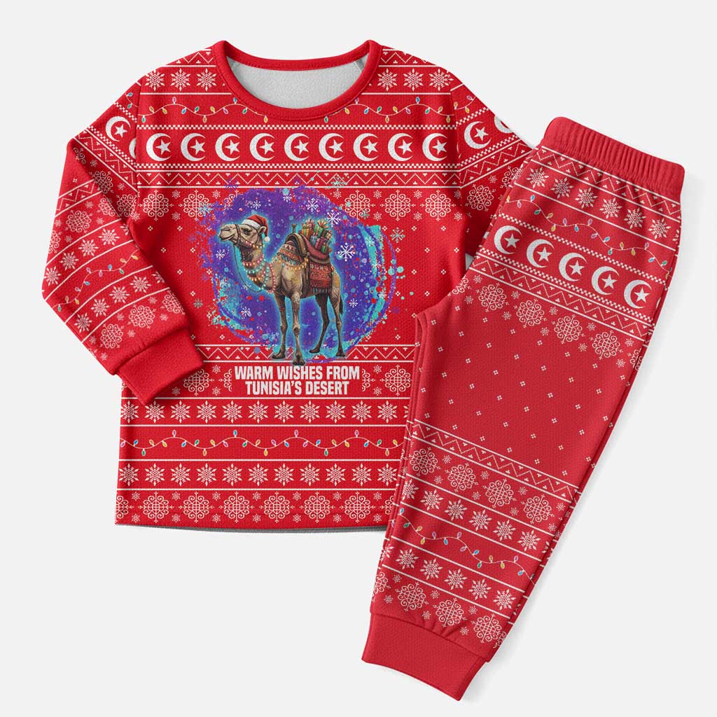 Tunisia Christmas Pajama Set Desert Camel Crescent Snowflake Pattern - African Pride