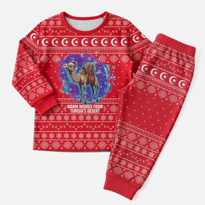 Tunisia Christmas Pajama Set Desert Camel Crescent Snowflake Pattern - African Pride