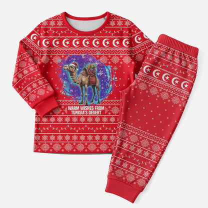 Tunisia Christmas Pajama Set Desert Camel Crescent Snowflake Pattern - African Pride