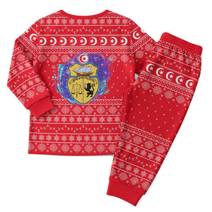 Tunisia Christmas Pajama Set Desert Camel Crescent Snowflake Pattern - African Pride