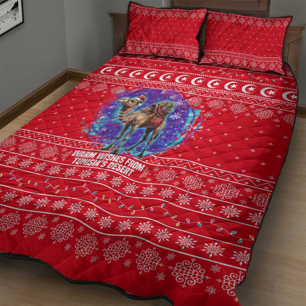 Tunisia Christmas Quilt Bed Set Desert Camel Crescent Snowflake Pattern - African Pride