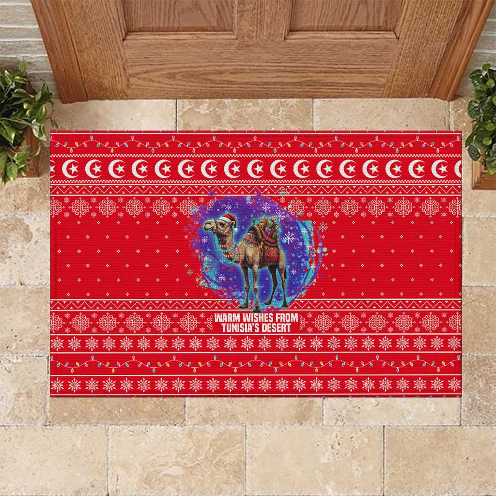 Tunisia Christmas Rubber Doormat Desert Camel Crescent Snowflake Pattern - African Pride