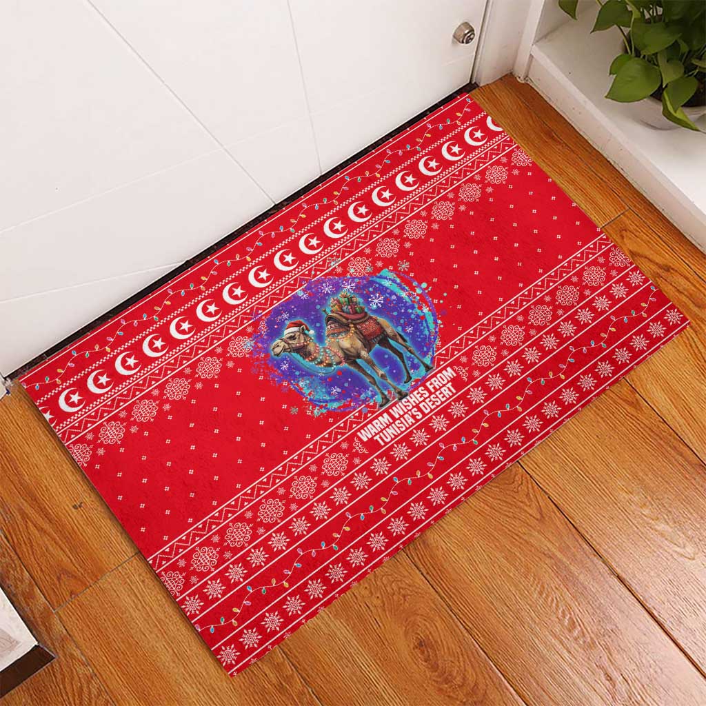 Tunisia Christmas Rubber Doormat Desert Camel Crescent Snowflake Pattern - African Pride