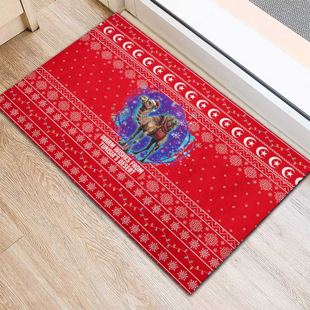 Tunisia Christmas Rubber Doormat Desert Camel Crescent Snowflake Pattern - African Pride
