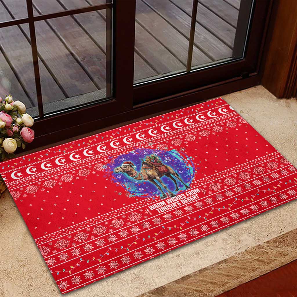 Tunisia Christmas Rubber Doormat Desert Camel Crescent Snowflake Pattern - African Pride