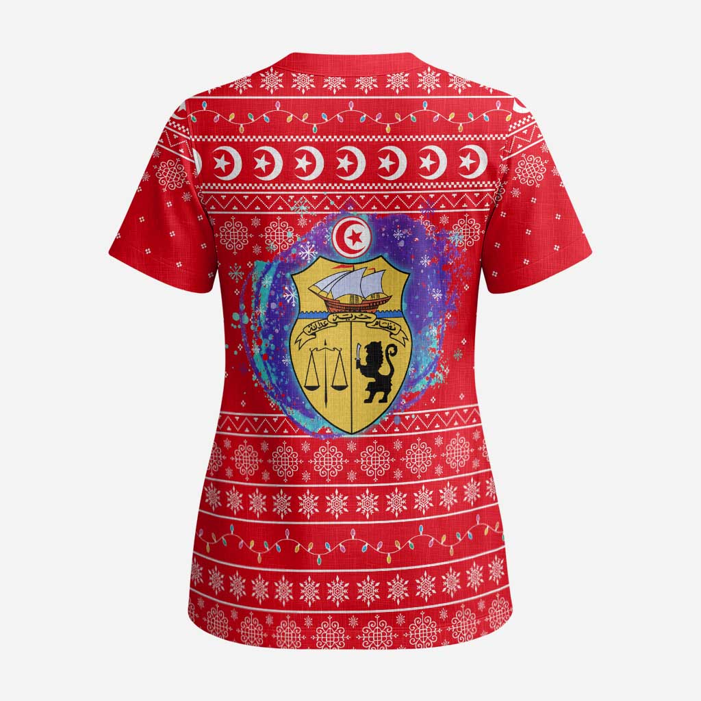 Tunisia Christmas Scrub Top Desert Camel Crescent Snowflake Pattern - African Pride