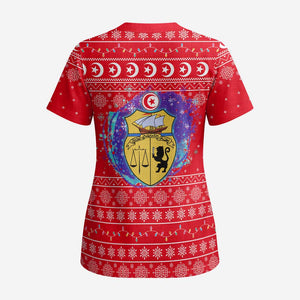 Tunisia Christmas Scrub Top Desert Camel Crescent Snowflake Pattern - African Pride