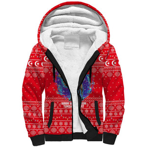 Tunisia Christmas Sherpa Hoodie Desert Camel Crescent Snowflake Pattern - African Pride
