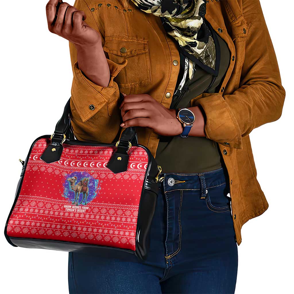 Tunisia Christmas Shoulder Handbag Desert Camel Crescent Snowflake Pattern - African Pride