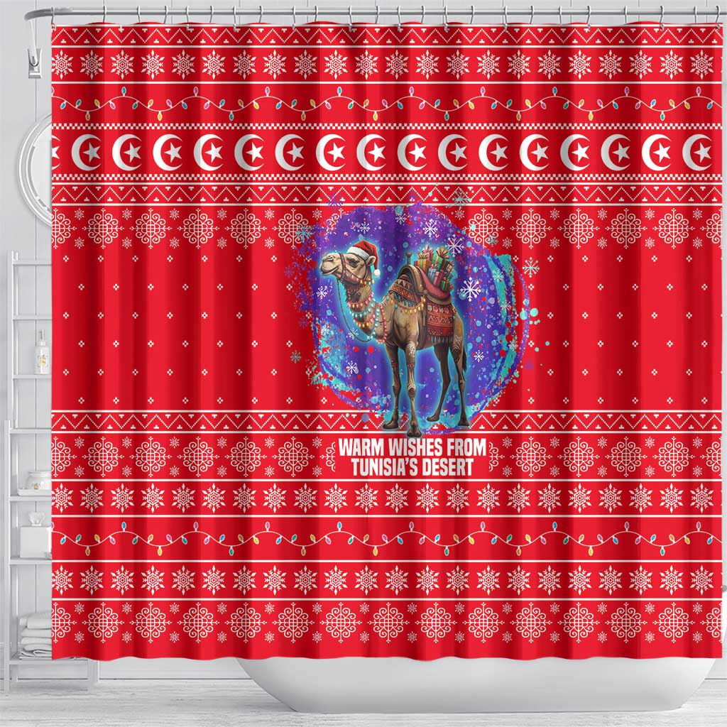 Tunisia Christmas Shower Curtain Desert Camel Crescent Snowflake Pattern - African Pride