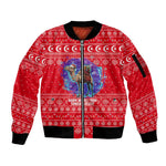 Tunisia Christmas Sleeve Zip Bomber Jacket Desert Camel Crescent Snowflake Pattern - African Pride