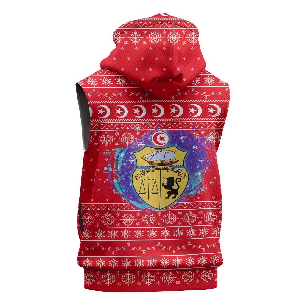 Tunisia Christmas Sleeveless Hoodie Desert Camel Crescent Snowflake Pattern - African Pride