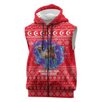 Tunisia Christmas Sleeveless Zip Hoodie Desert Camel Crescent Snowflake Pattern - African Pride