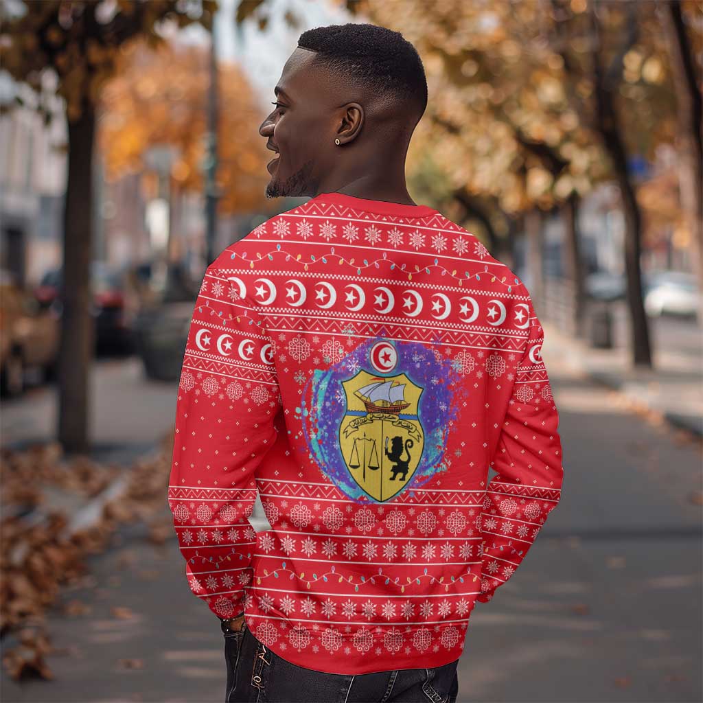 Tunisia Christmas Sweatshirt Desert Camel Crescent Snowflake Pattern - African Pride