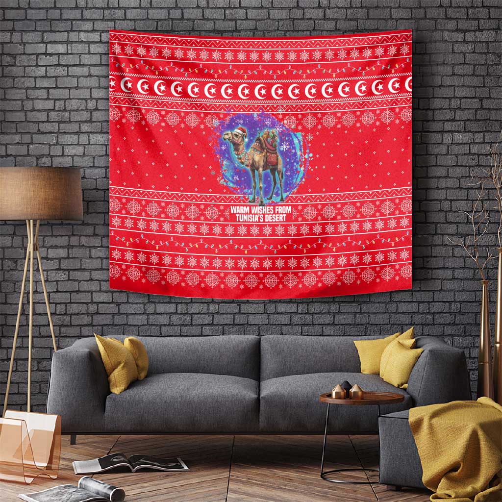 Tunisia Christmas Tapestry Desert Camel Crescent Snowflake Pattern - African Pride
