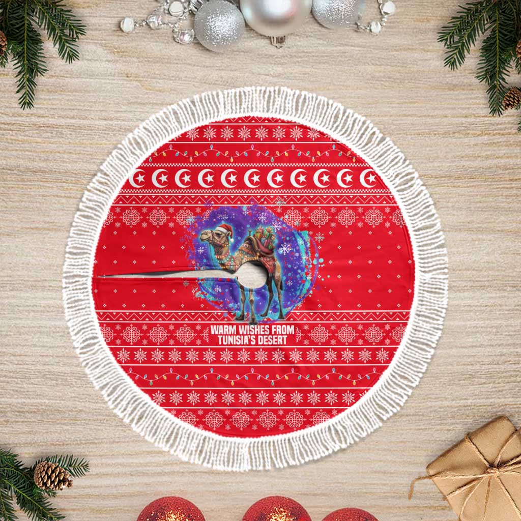 Tunisia Christmas Tree Skirt Desert Camel Crescent Snowflake Pattern - African Pride