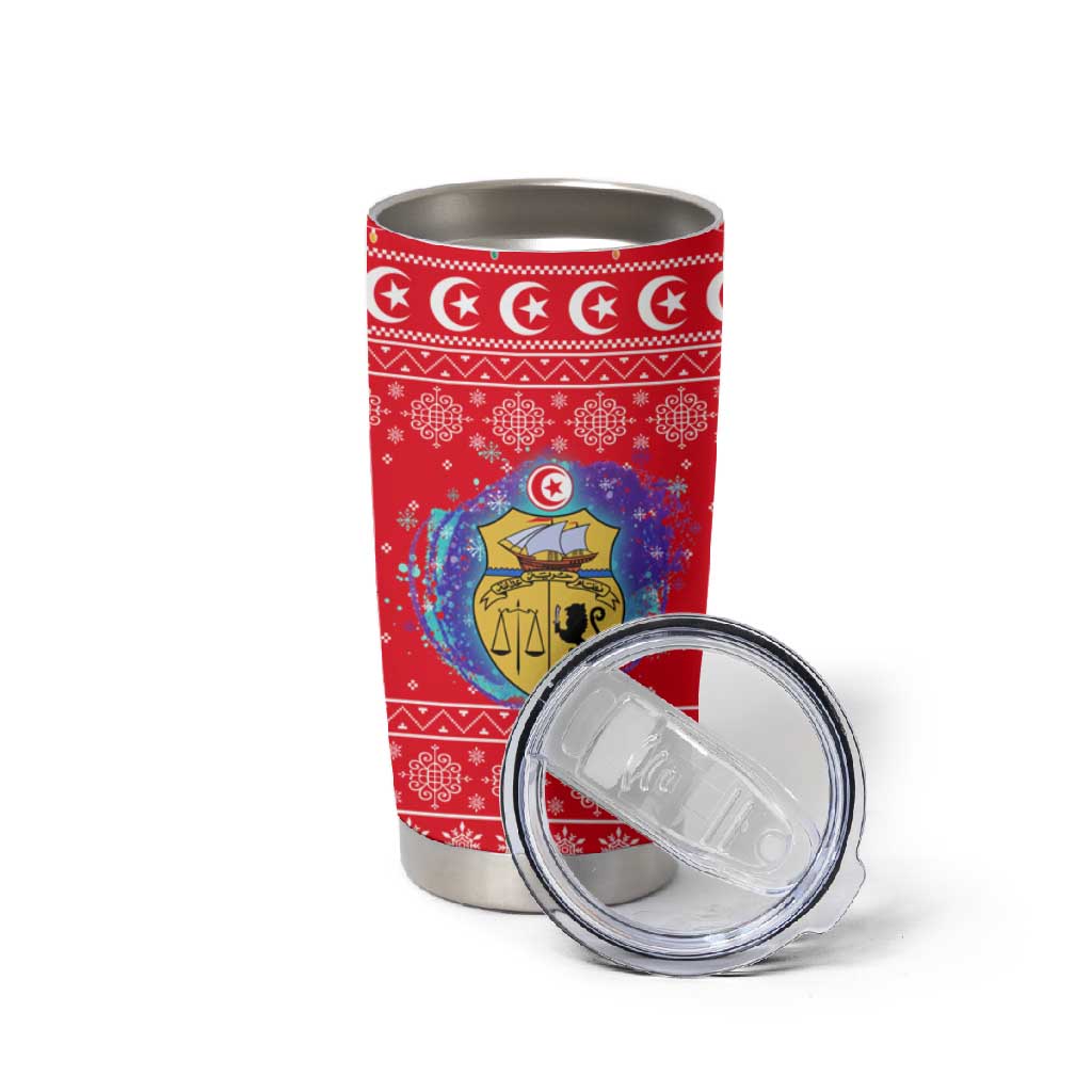 Tunisia Christmas Tumbler Cup Desert Camel Crescent Snowflake Pattern - African Pride