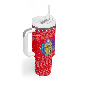 Tunisia Christmas Tumbler With Handle Desert Camel Crescent Snowflake Pattern - African Pride