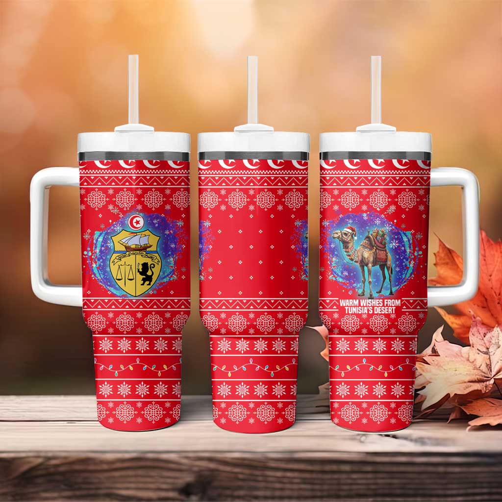Tunisia Christmas Tumbler With Handle Desert Camel Crescent Snowflake Pattern - African Pride