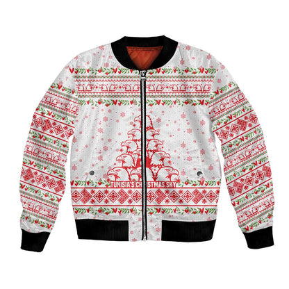 Tunisia Christmas Bomber Jacket Falcon Tree Snowflake and Festive Borders - African Pride