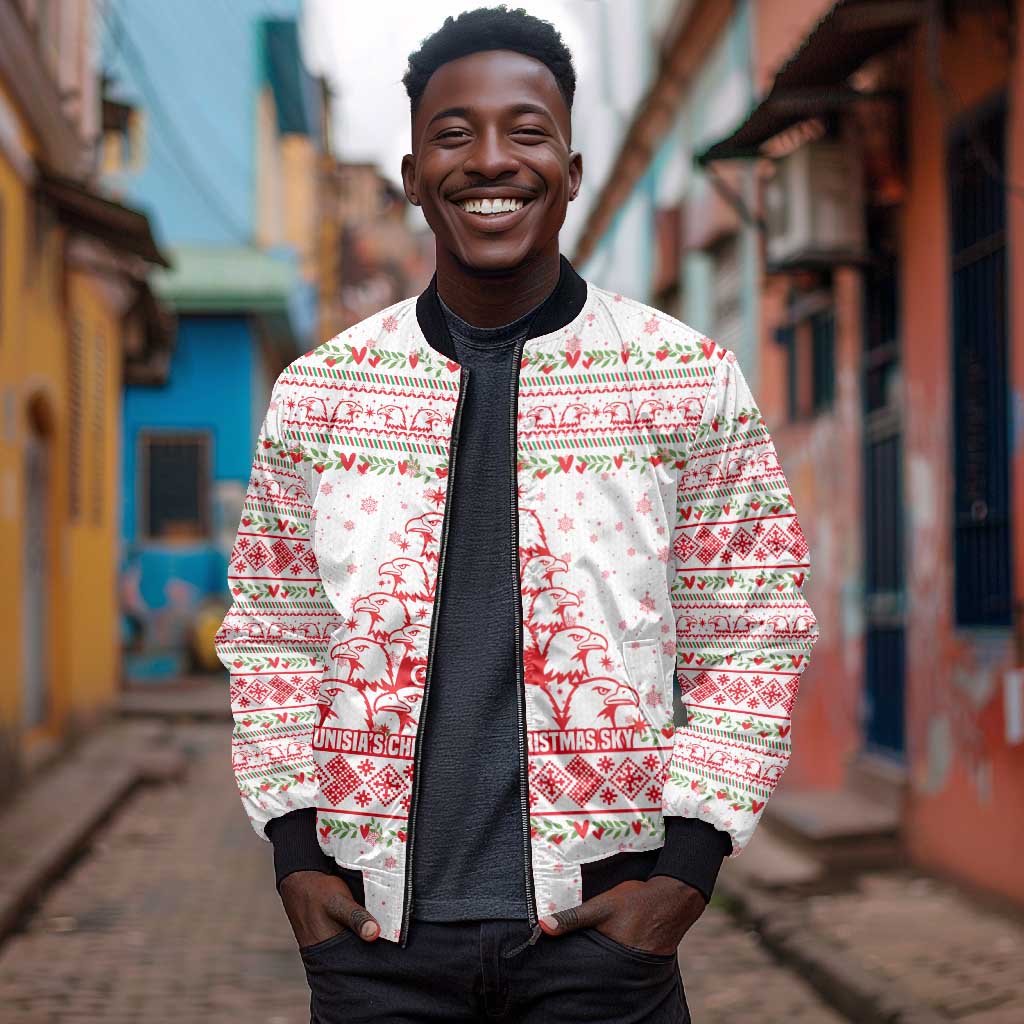 Tunisia Christmas Bomber Jacket Falcon Tree Snowflake and Festive Borders - African Pride
