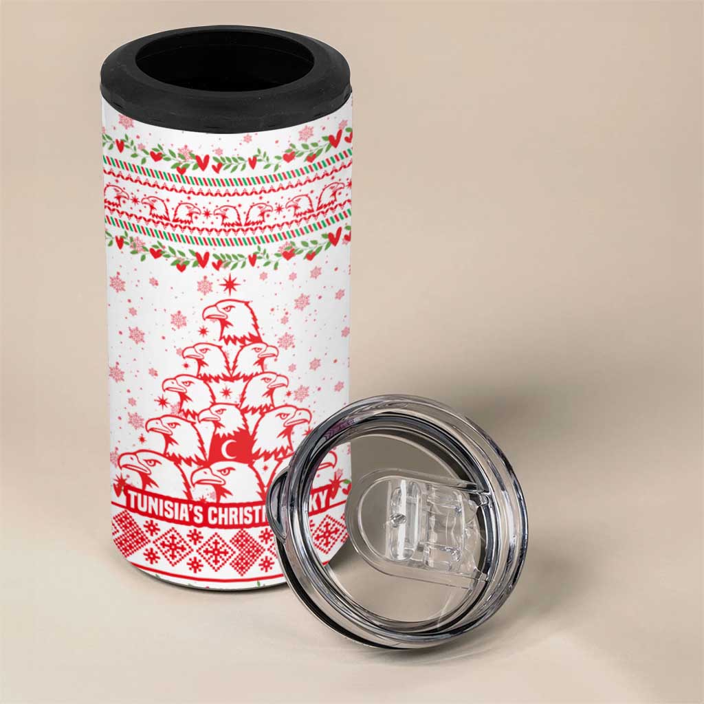 Tunisia Christmas 4 in 1 Can Cooler Tumbler Falcon Tree Snowflake and Festive Borders - African Pride