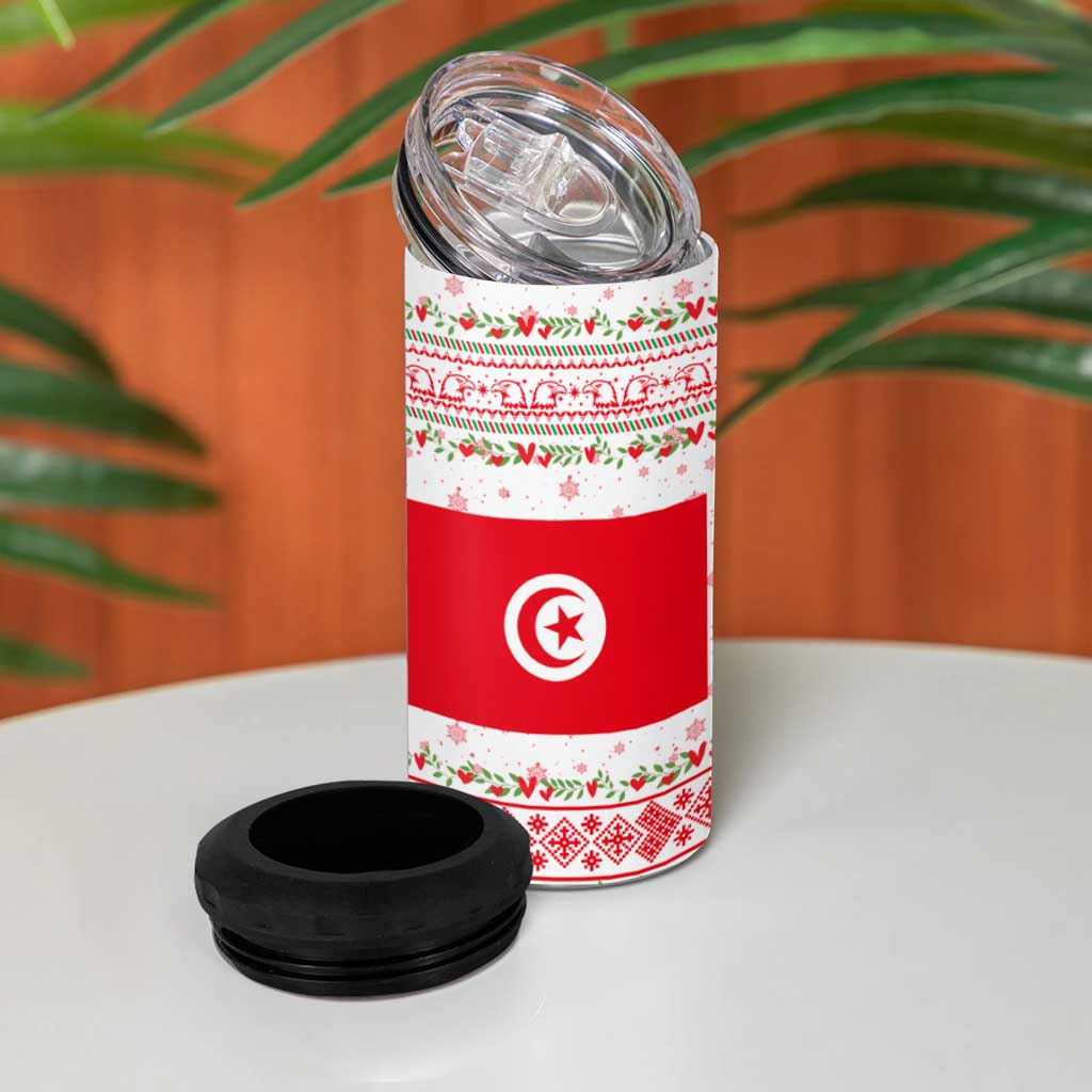 Tunisia Christmas 4 in 1 Can Cooler Tumbler Falcon Tree Snowflake and Festive Borders - African Pride