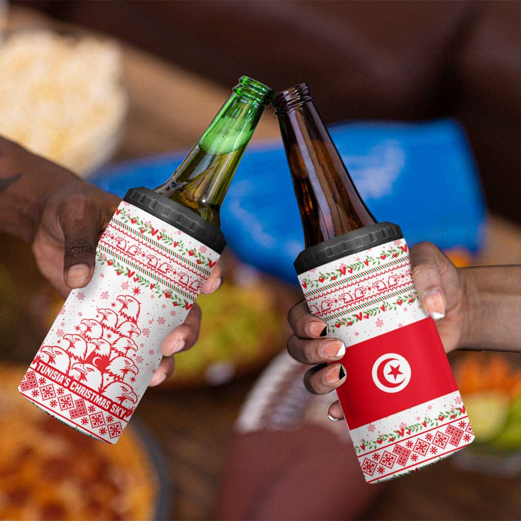 Tunisia Christmas 4 in 1 Can Cooler Tumbler Falcon Tree Snowflake and Festive Borders - African Pride