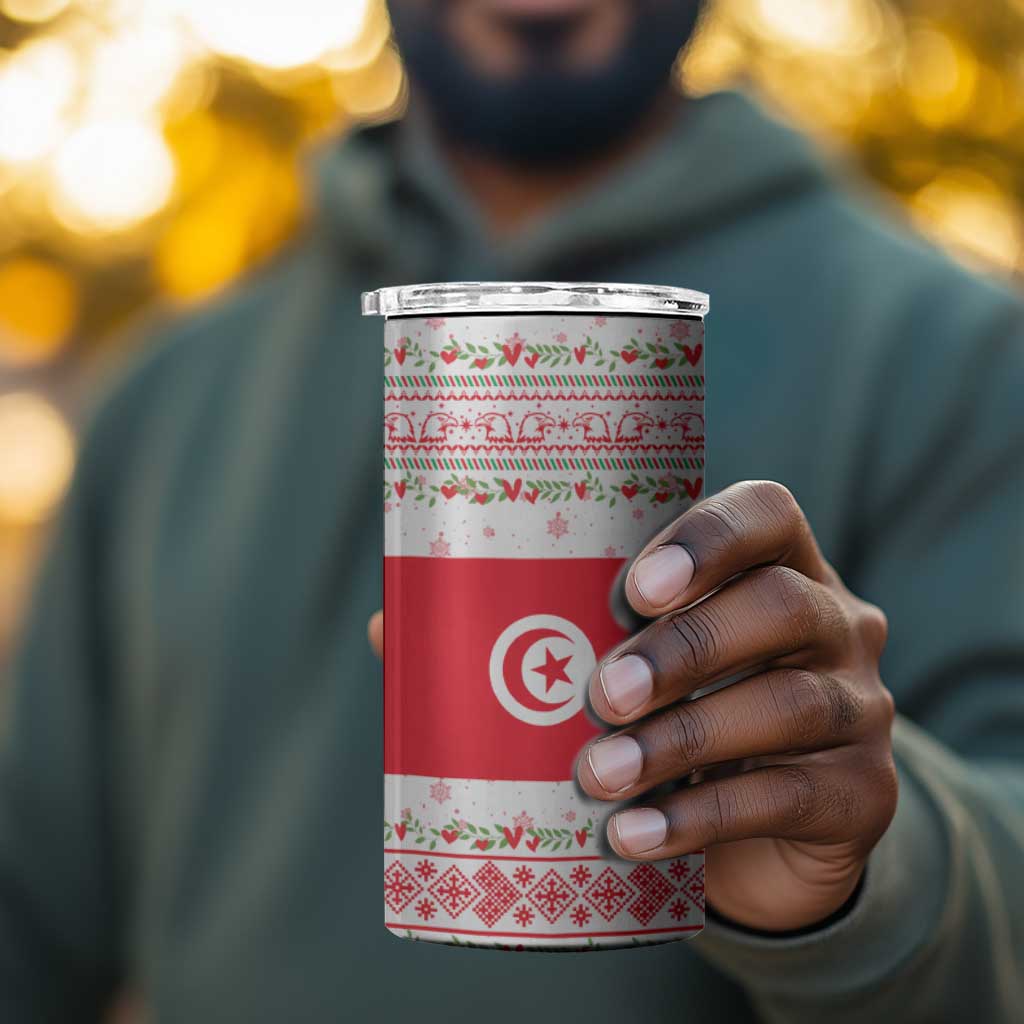 Tunisia Christmas 4 in 1 Can Cooler Tumbler Falcon Tree Snowflake and Festive Borders - African Pride