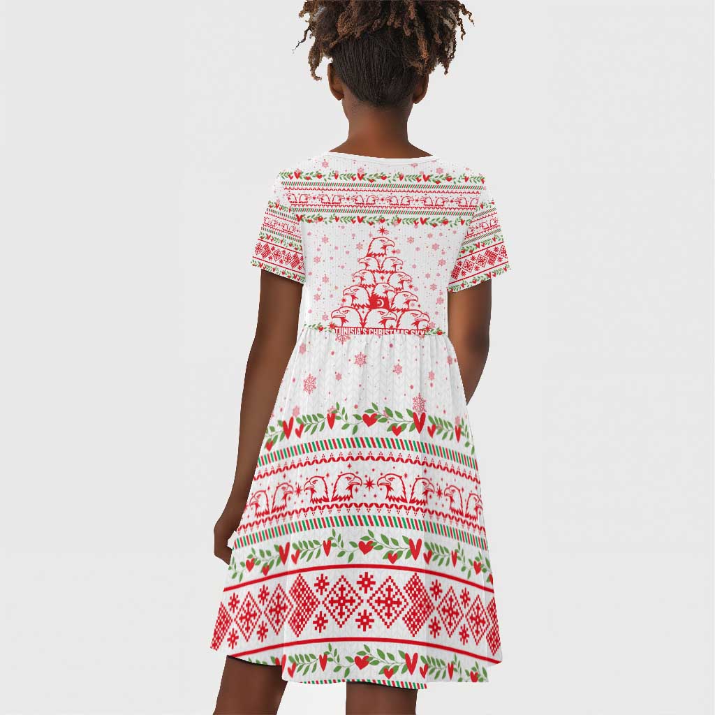 Tunisia Christmas Kid Short Sleeve Dress Falcon Tree Snowflake and Festive Borders - African Pride