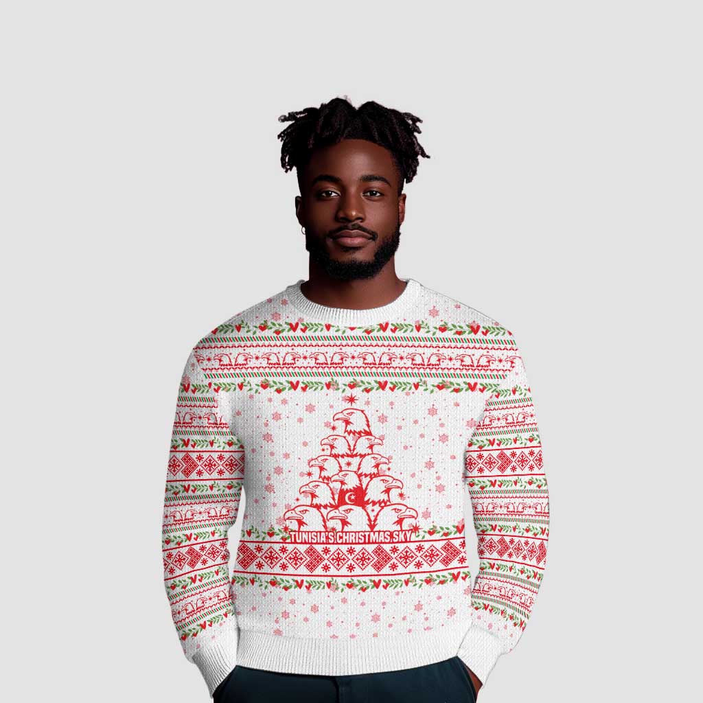 Tunisia Christmas Ugly Christmas Sweater Falcon Tree Snowflake and Festive Borders - African Pride