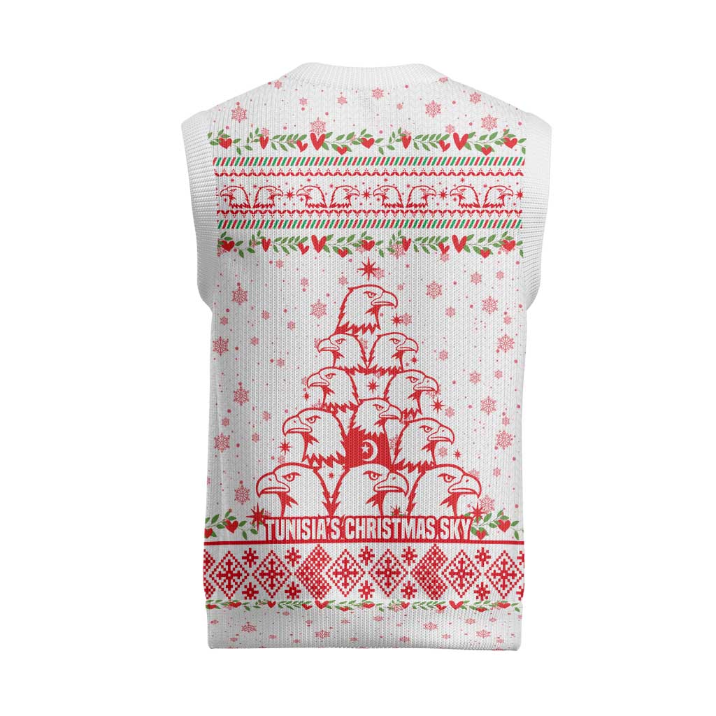 Tunisia Christmas Knitted V-Neck Vest Falcon Tree Snowflake and Festive Borders - African Pride