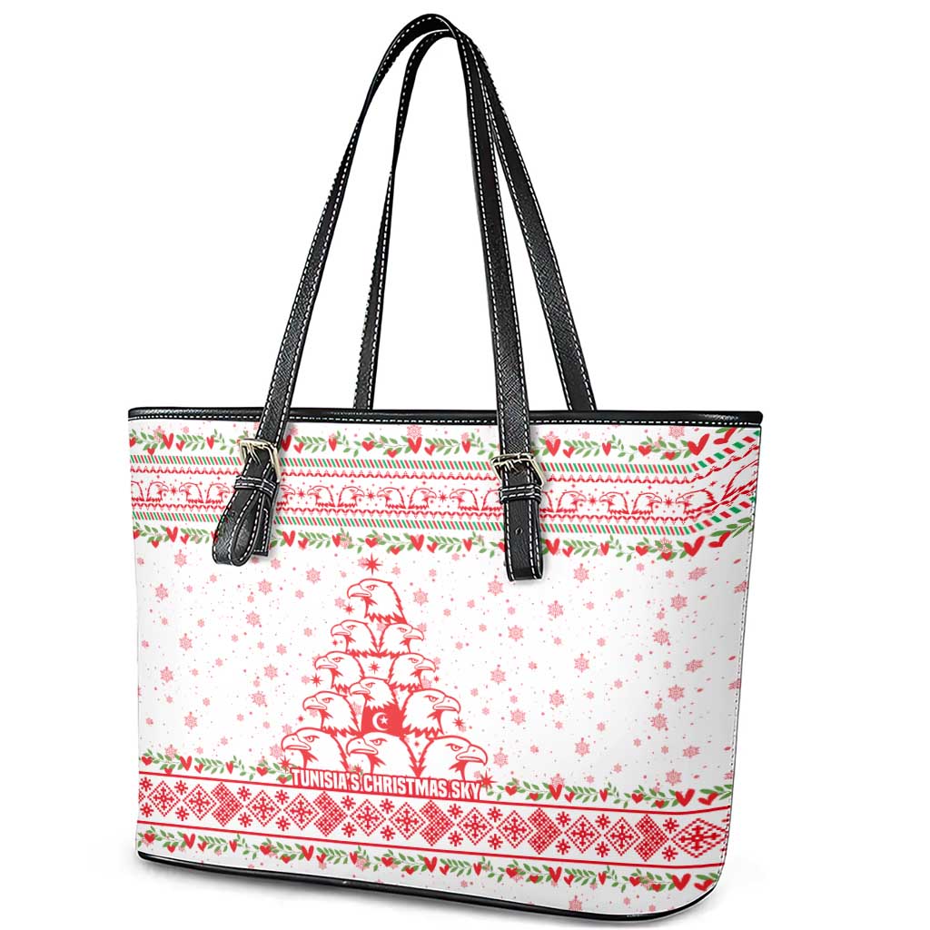 Tunisia Christmas Leather Tote Bag Falcon Tree Snowflake and Festive Borders - African Pride