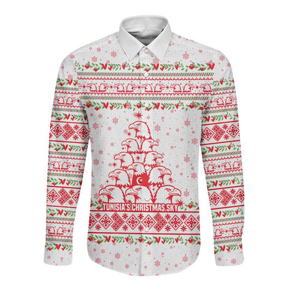 Tunisia Christmas Long Sleeve Button Shirt Falcon Tree Snowflake and Festive Borders - African Pride