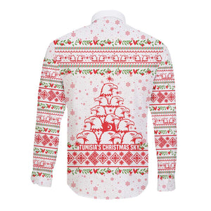Tunisia Christmas Long Sleeve Button Shirt Falcon Tree Snowflake and Festive Borders - African Pride