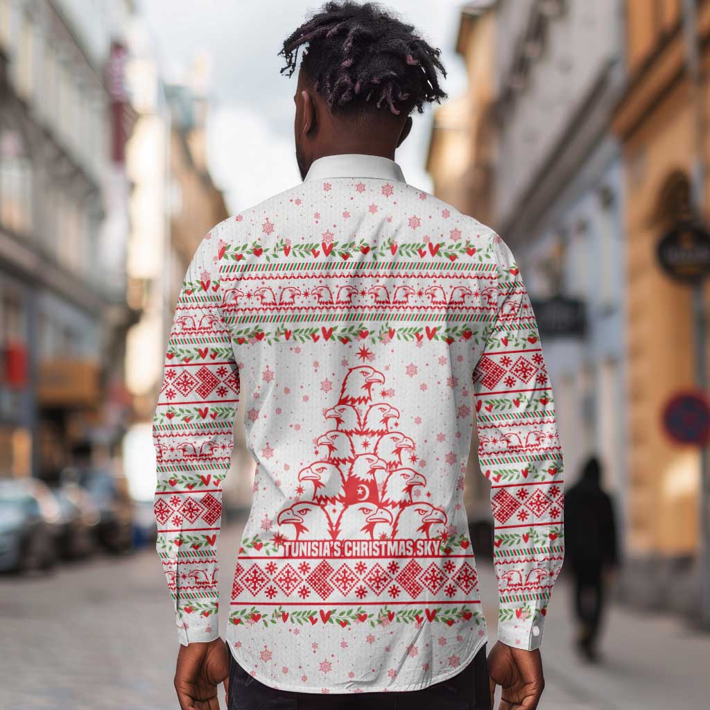 Tunisia Christmas Long Sleeve Button Shirt Falcon Tree Snowflake and Festive Borders - African Pride