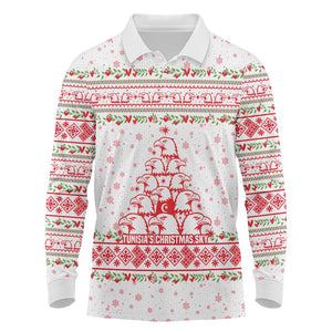 Tunisia Christmas Long Sleeve Polo Shirt Falcon Tree Snowflake and Festive Borders - African Pride