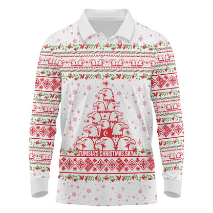 Tunisia Christmas Long Sleeve Polo Shirt Falcon Tree Snowflake and Festive Borders - African Pride