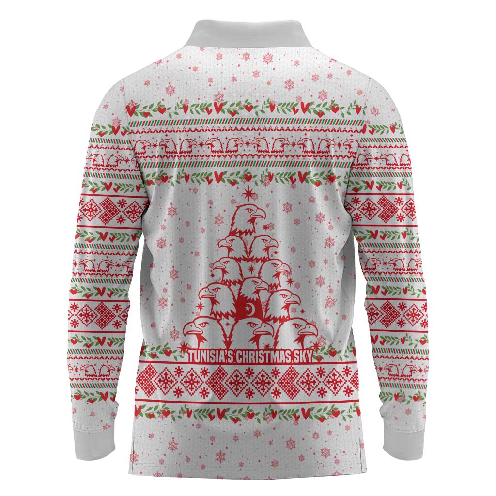 Tunisia Christmas Long Sleeve Polo Shirt Falcon Tree Snowflake and Festive Borders - African Pride