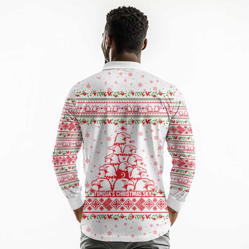 Tunisia Christmas Long Sleeve Polo Shirt Falcon Tree Snowflake and Festive Borders - African Pride