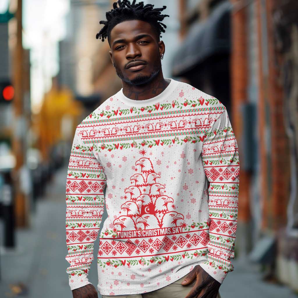 Tunisia Christmas Long Sleeve Shirt Falcon Tree Snowflake and Festive Borders - African Pride