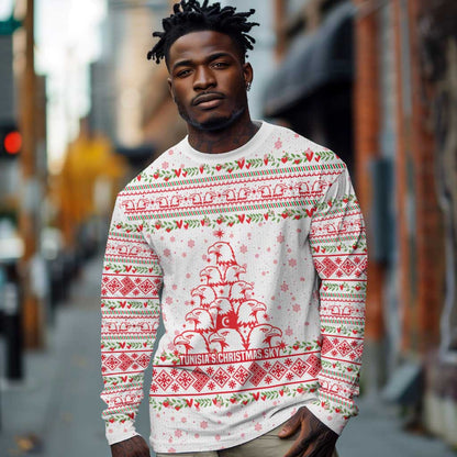 Tunisia Christmas Long Sleeve Shirt Falcon Tree Snowflake and Festive Borders - African Pride