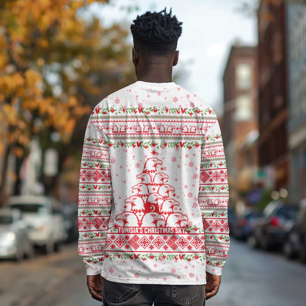 Tunisia Christmas Long Sleeve Shirt Falcon Tree Snowflake and Festive Borders - African Pride