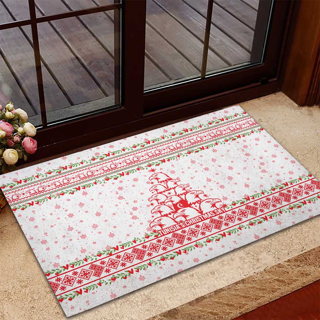 Tunisia Christmas Rubber Doormat Falcon Tree Snowflake and Festive Borders - African Pride