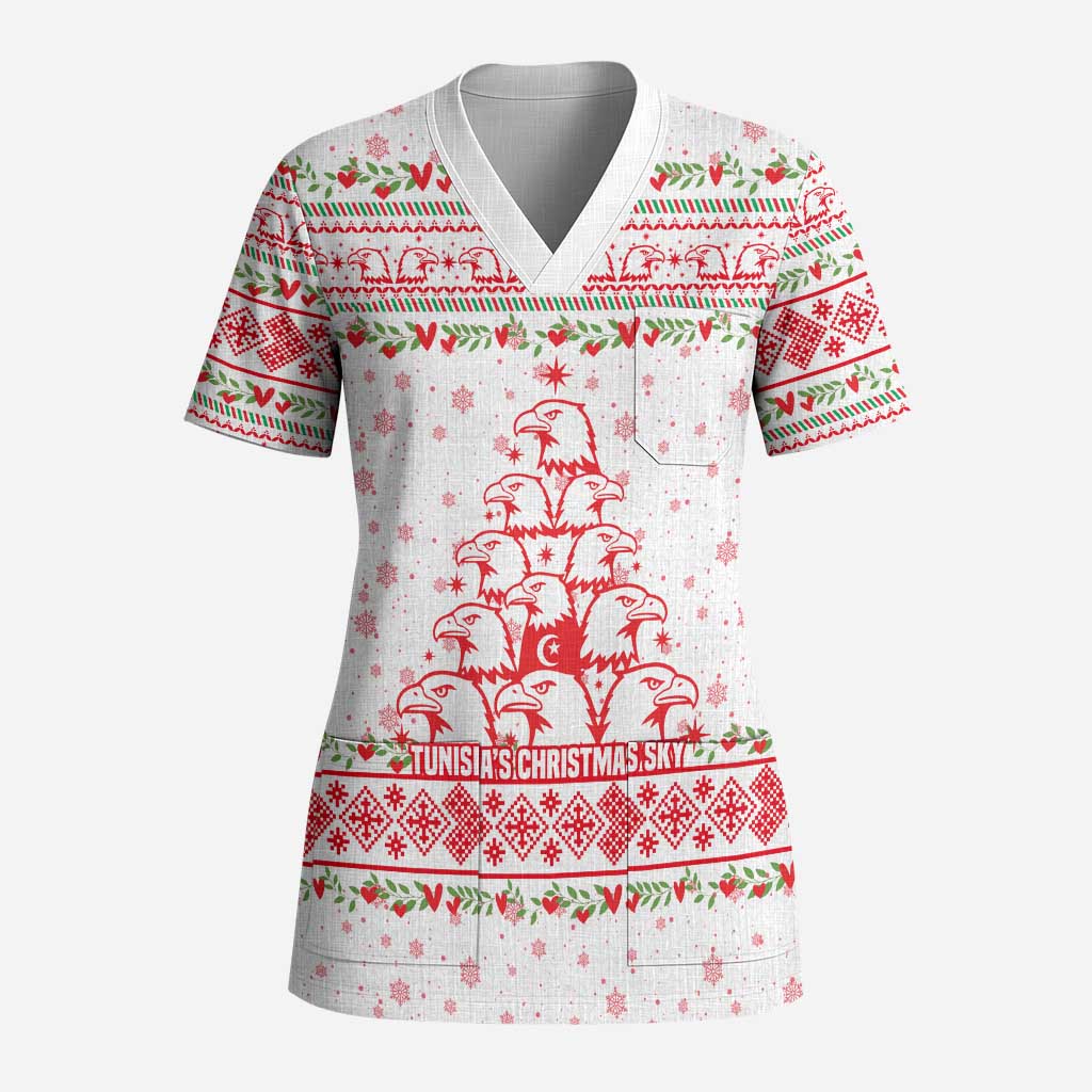 Tunisia Christmas Scrub Top Falcon Tree Snowflake and Festive Borders - African Pride